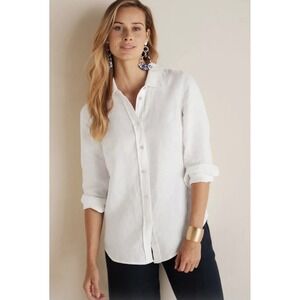 NWT Soft Surroundings Women's Sz Small Vano Linen Button Up Shirt White